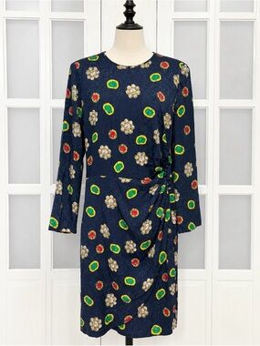 Vintage Richard Warren 100% Silk Jewel Print Ruched Dress Size 12
